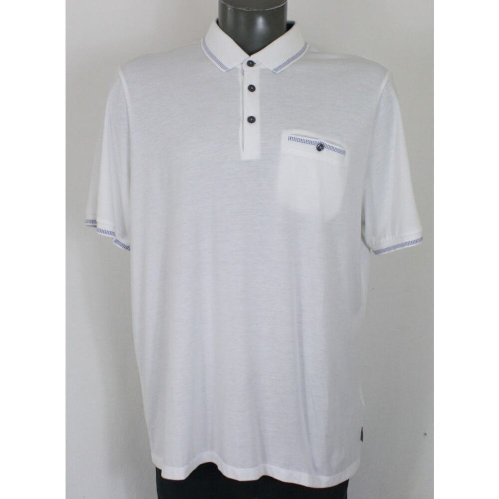 NWT Ted Baker Birdseye Stripe Collar Polo Shirt Mens 6 2XL White